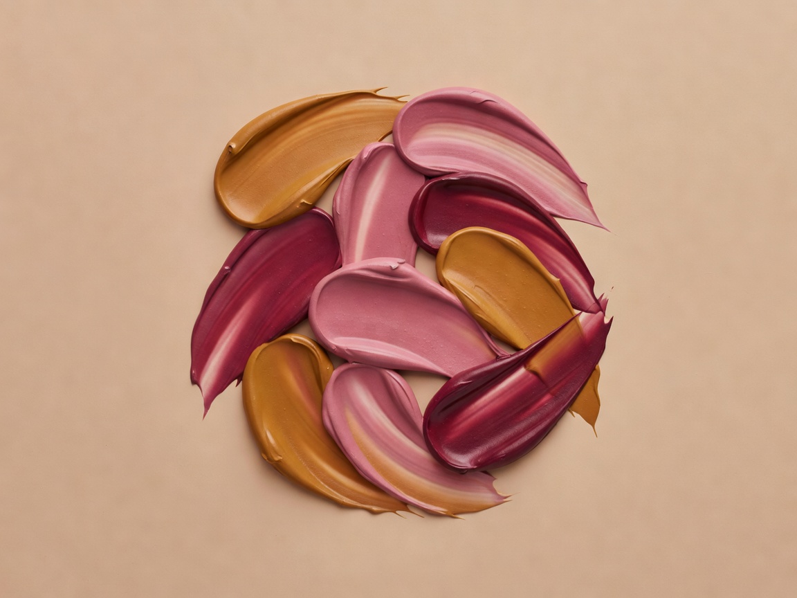 Soft-lit sculpted cream swatches in ochre, muted rose and berry on a plain warm background